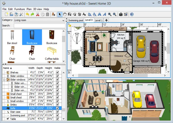 Giao diện hiển thị của Sweet Home 3D
